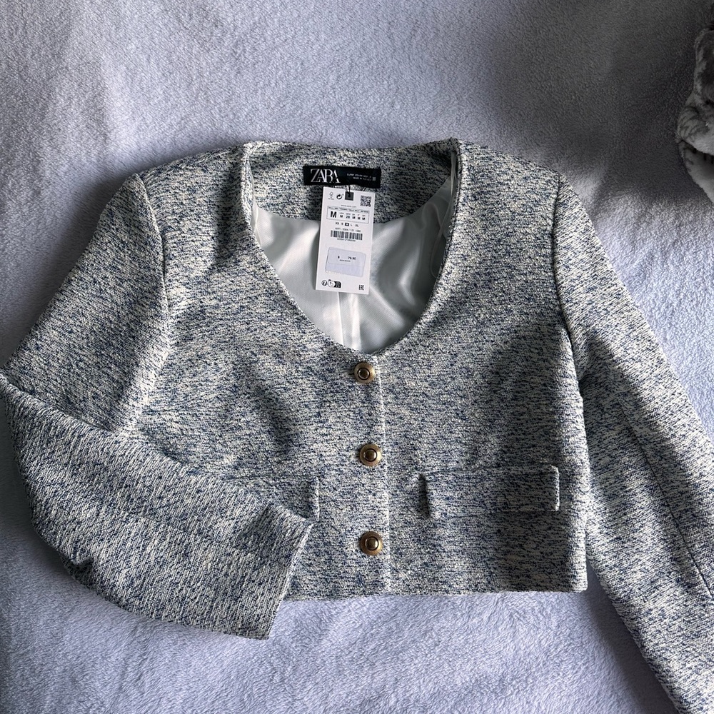 ZARA tweed crop blazer NWT - Picture 2 of 5